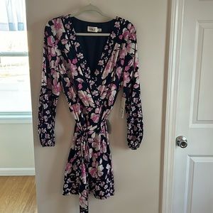 Purple navy blue flowered dress